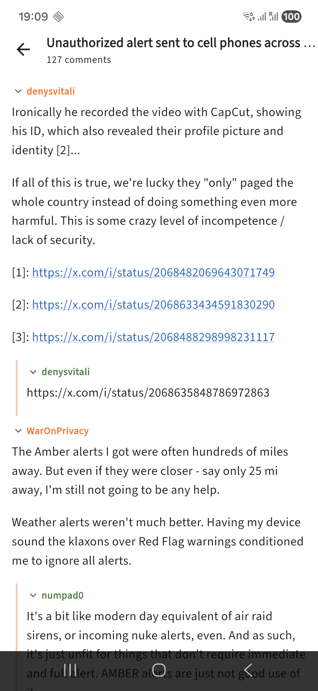 The threaded comment tree, collapsible, drawn by the same block renderer as the article