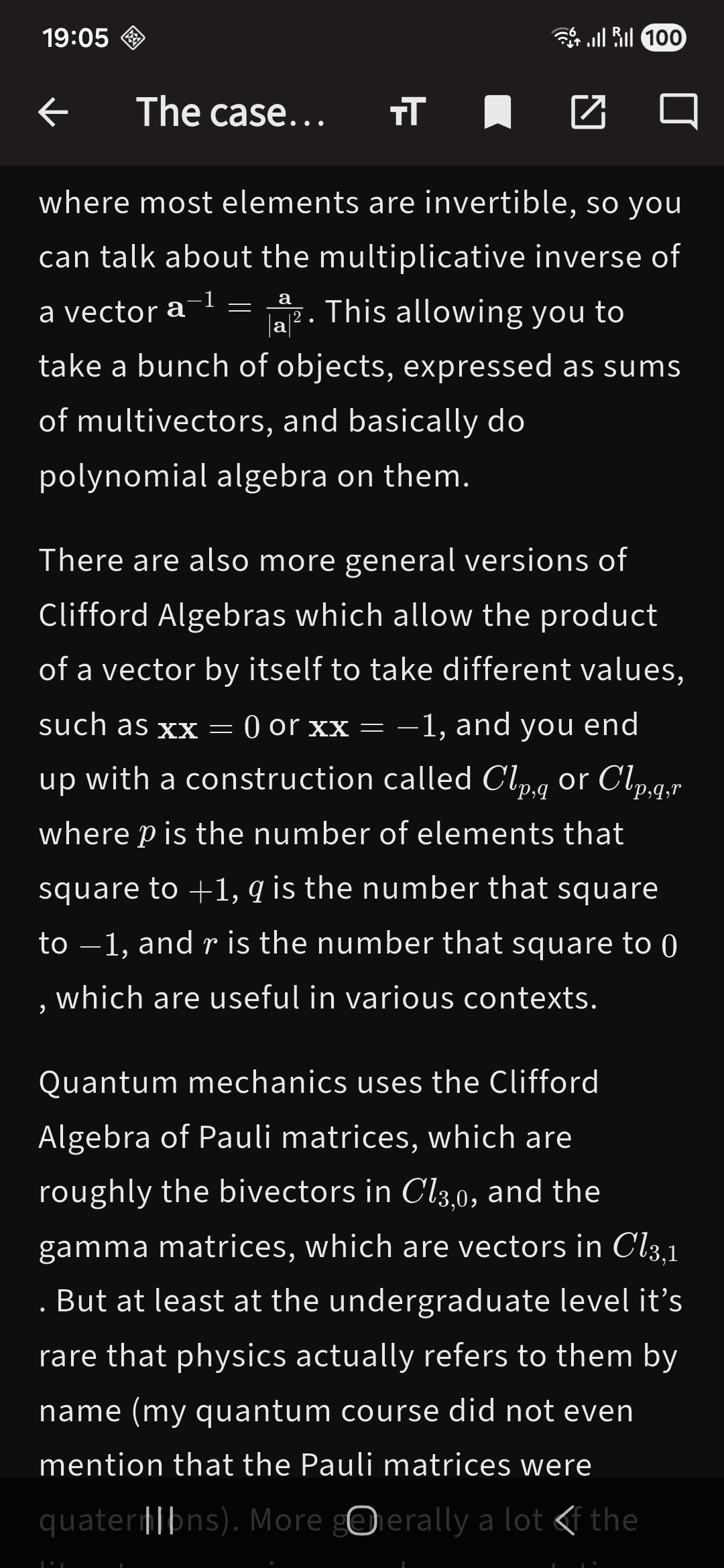 An article with LaTeX typeset inline, detected from raw KaTeX delimiters the page never ran